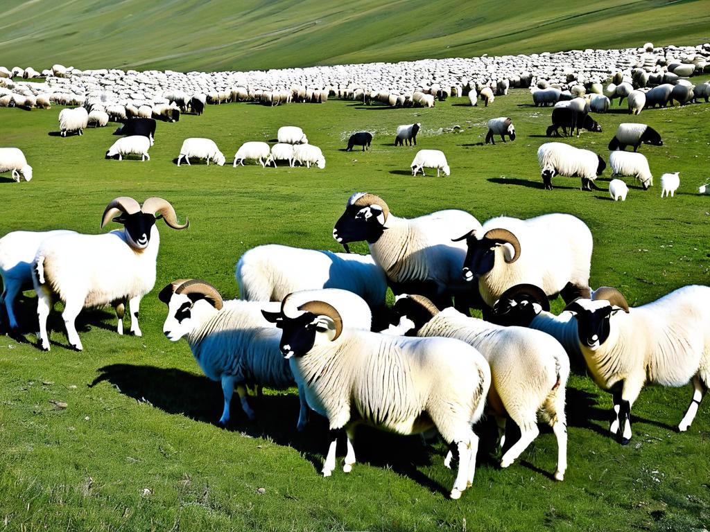 Стадо овец алтайской породы на горном пастбище