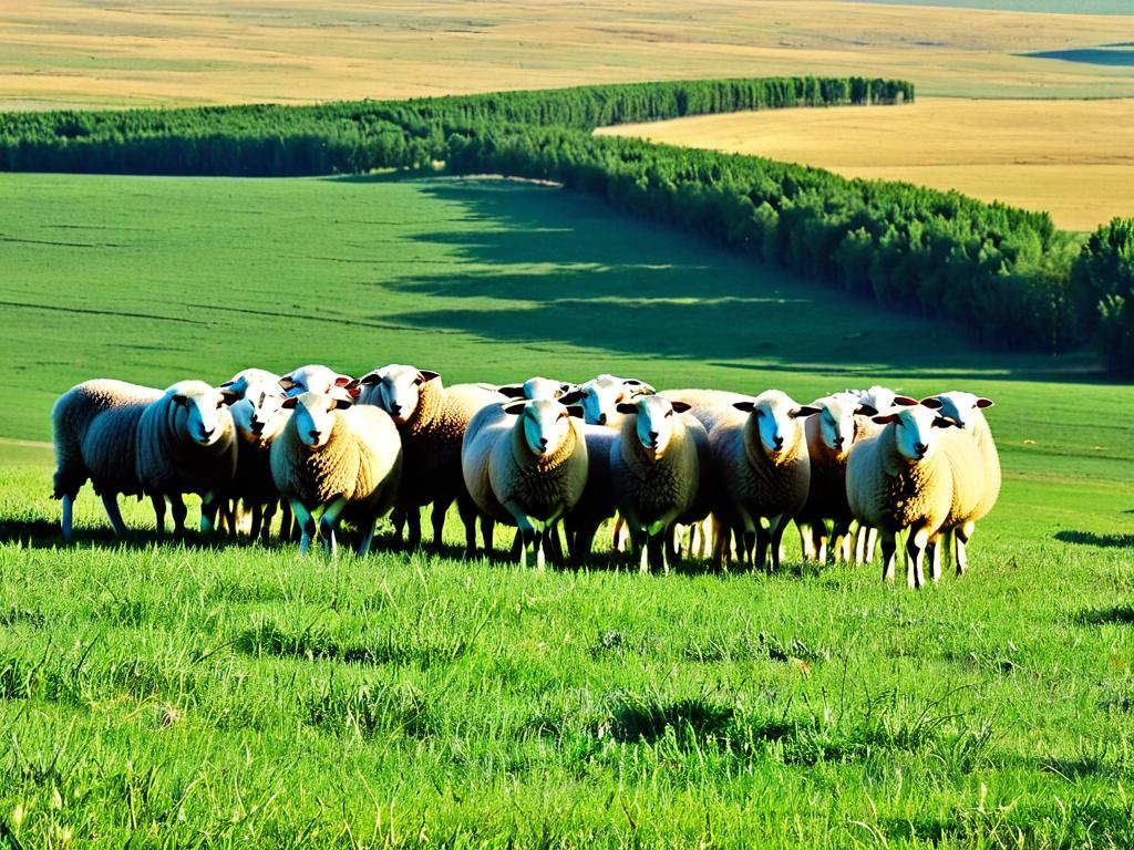 Стадо ставропольских овец на пастбище в России