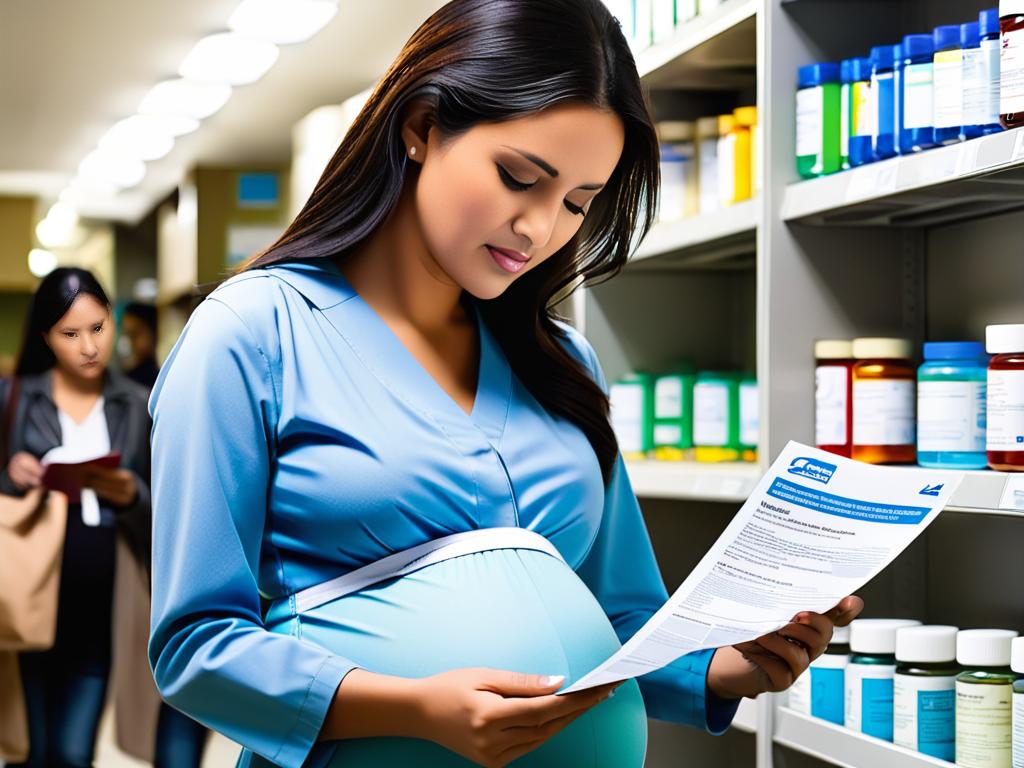 Беременная читает инструкцию к антибиотикам. Фото показывает беременную женщину, внимательно