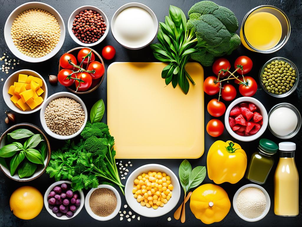 Разнообразие полезных продуктов и ингредиентов для приготовления вкусной и питательной пищи