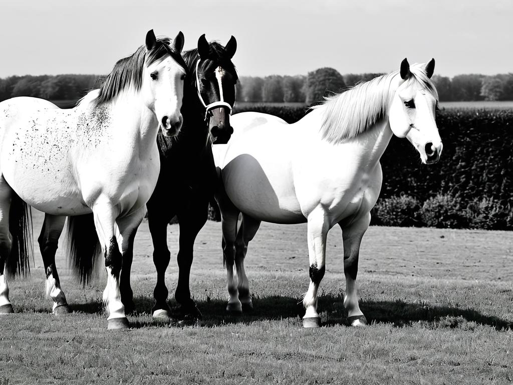 Черно-белые фотографии старых голландских рабочих лошадей пород Гельдерландер и Гронинген, которые