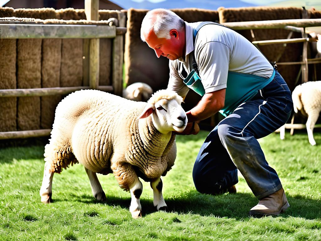 Фото: профессиональный стригальщик в процессе стрижки овцы, демонстрирует правильную технику