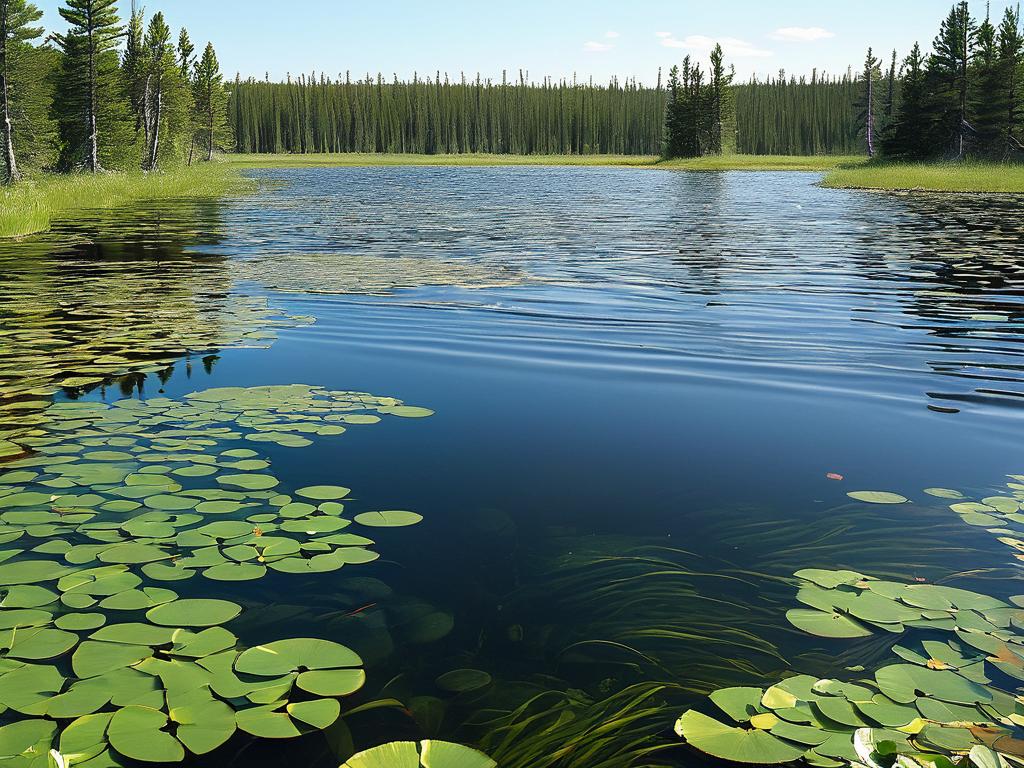 Типичное место нереста щуки с мелкой теплой водой и густой растительностью