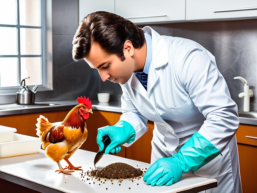 Ветеринар диагностирует понос у курицы