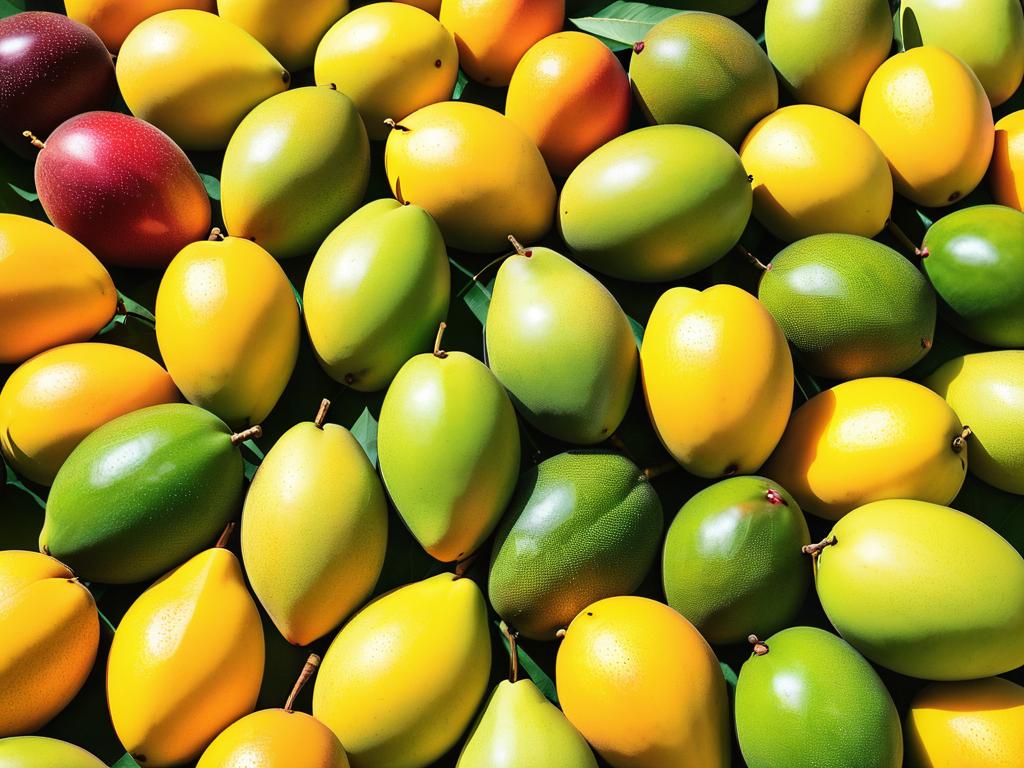 Спелое и неспелое манго рядом для сравнения