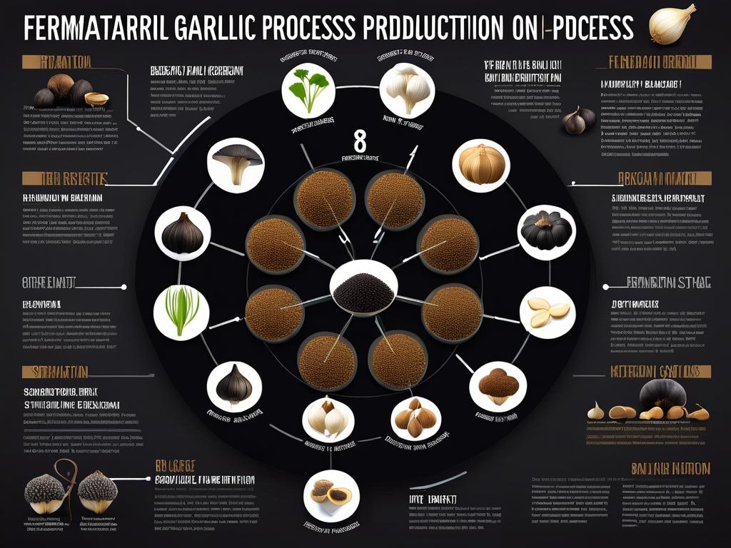 Инфографика процесса производства черного чеснока. Этапы ферментации в контролируемой среде