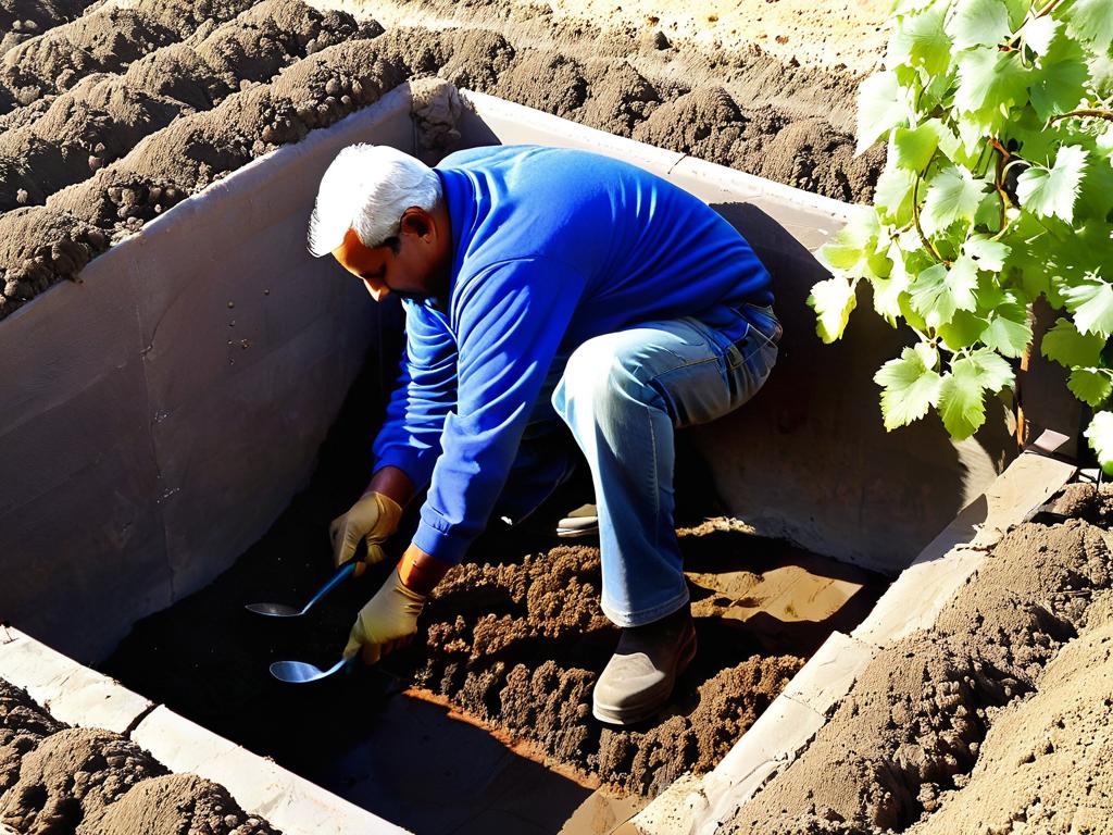 Посадка лоз винограда Кишмиш Юпитер в яму с приготовленным питательным грунтом