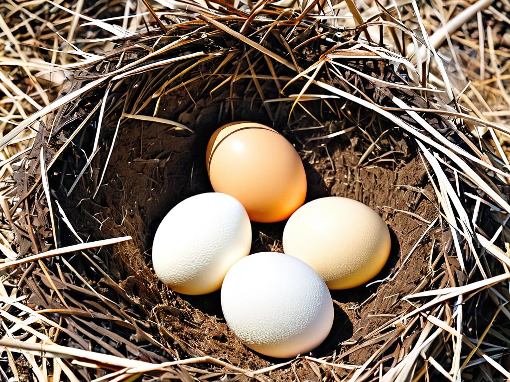 Фотография страусиных яиц в гнезде