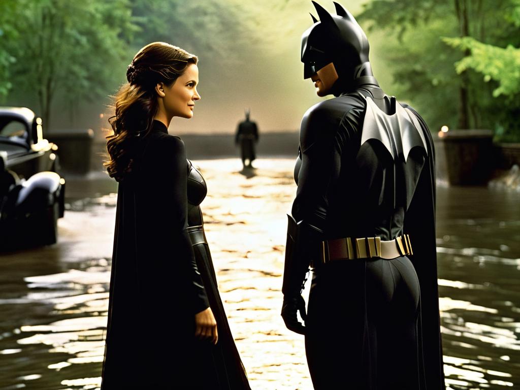 Фото со съемок фильма «Бэтмен: Начало» с Кэти Холмс и Кристианом Бэйлом
