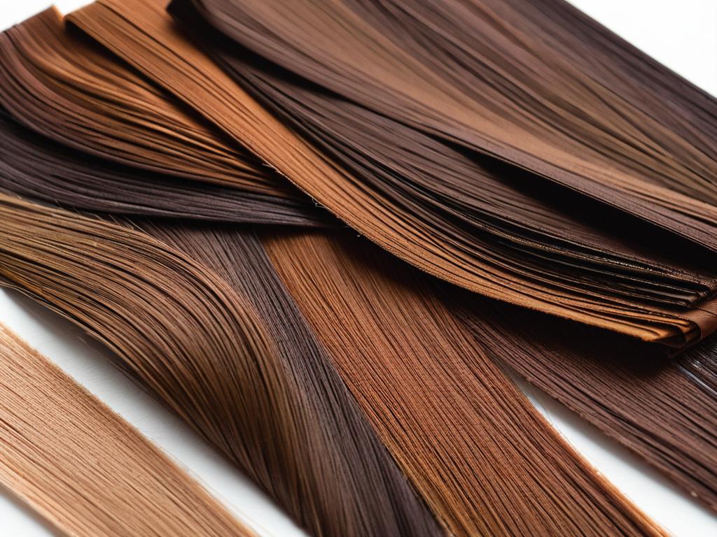 Фото веером расположенных образцов красок для волос средне-русых оттенков на белом фоне