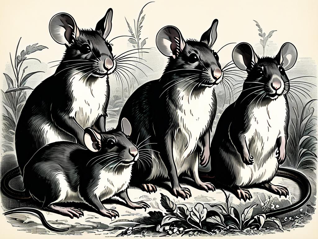 Старая иллюстрация декоративных крыс с большими ушами XIX века