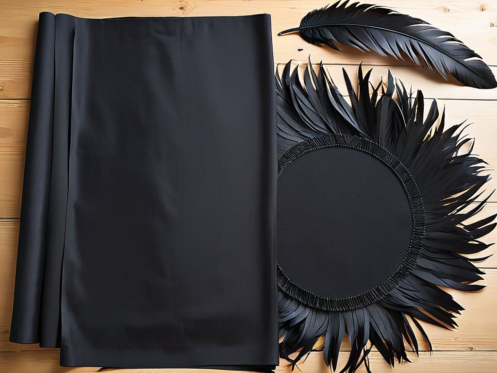Ткань, перья, резинки, бумага для костюма вороны