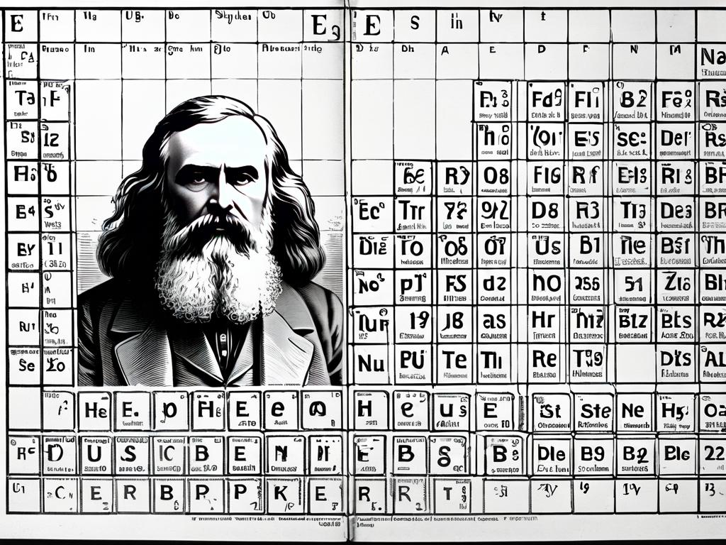 Черновик периодической системы Менделеева с неоткрытыми элементами, которые он предсказал
