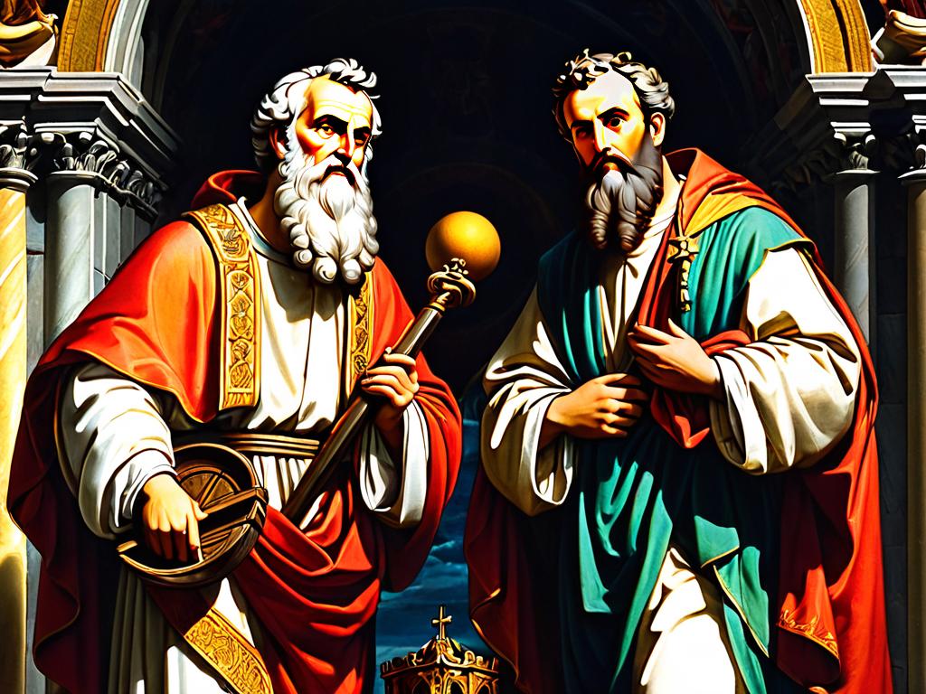 Изображение ранних христианских деятелей, таких как апостолы Петр и Павел, сыгравших важную роль в