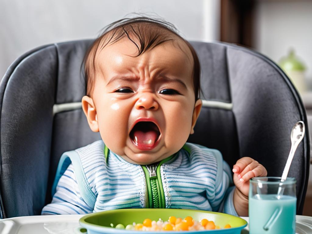Плачущий от голода младенец с открытым ртом