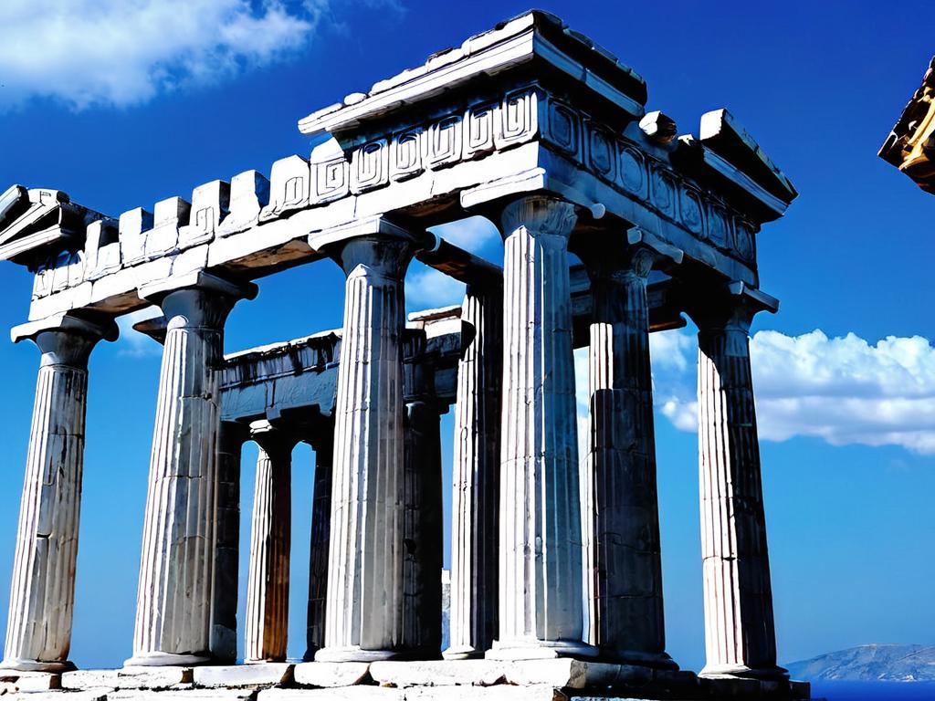 Храм греческой архитектуры на голубом небе