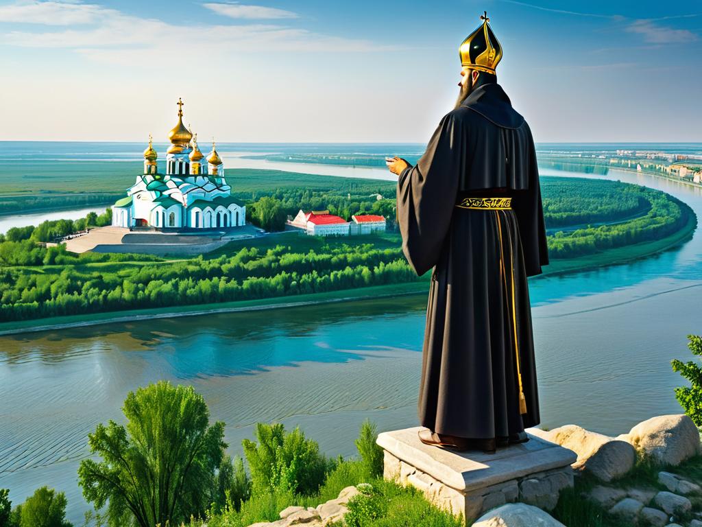Памятник Святому Владимиру, взирающему на Днепр, где в 988 году он крестил киевлян