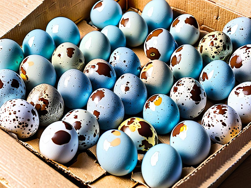 Фото перепелиных яиц в коробке для продажи. Описание по-русски.