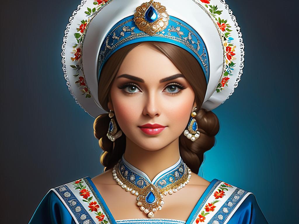 Женщина в традиционном русском наряде кокошника и сарафана