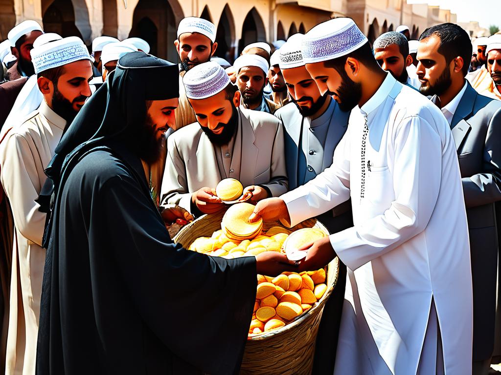 Мусульмане раздают милостыню и еду бедным на Курбан-байрам по традиции