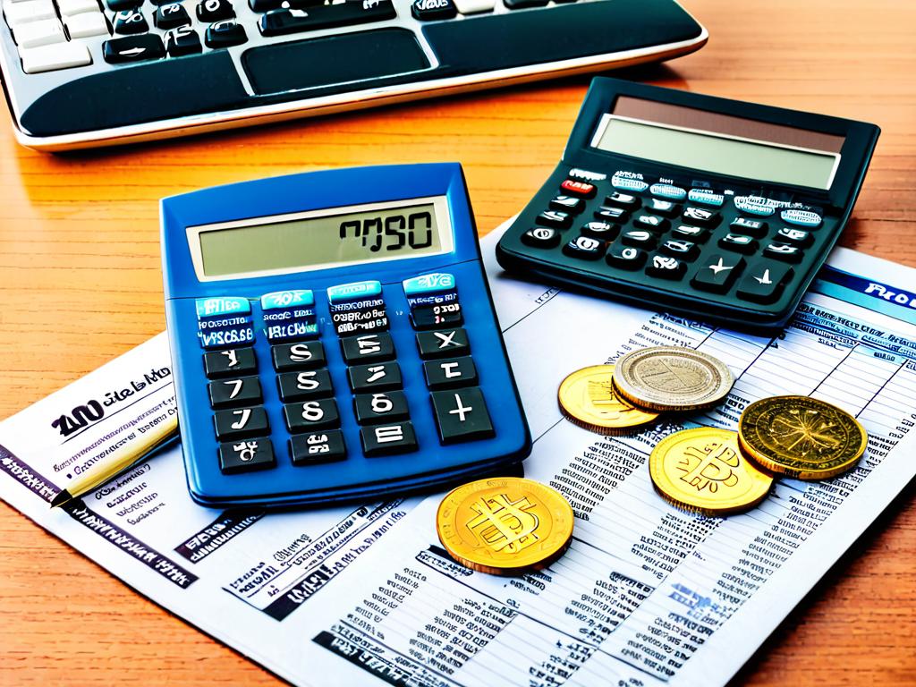 Калькулятор и деньги на столе, счет налогов и финансов