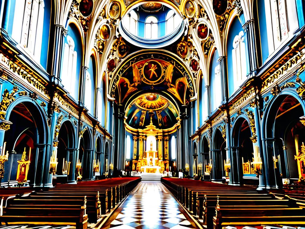 Интерьер барочного католического собора с пышным убранством