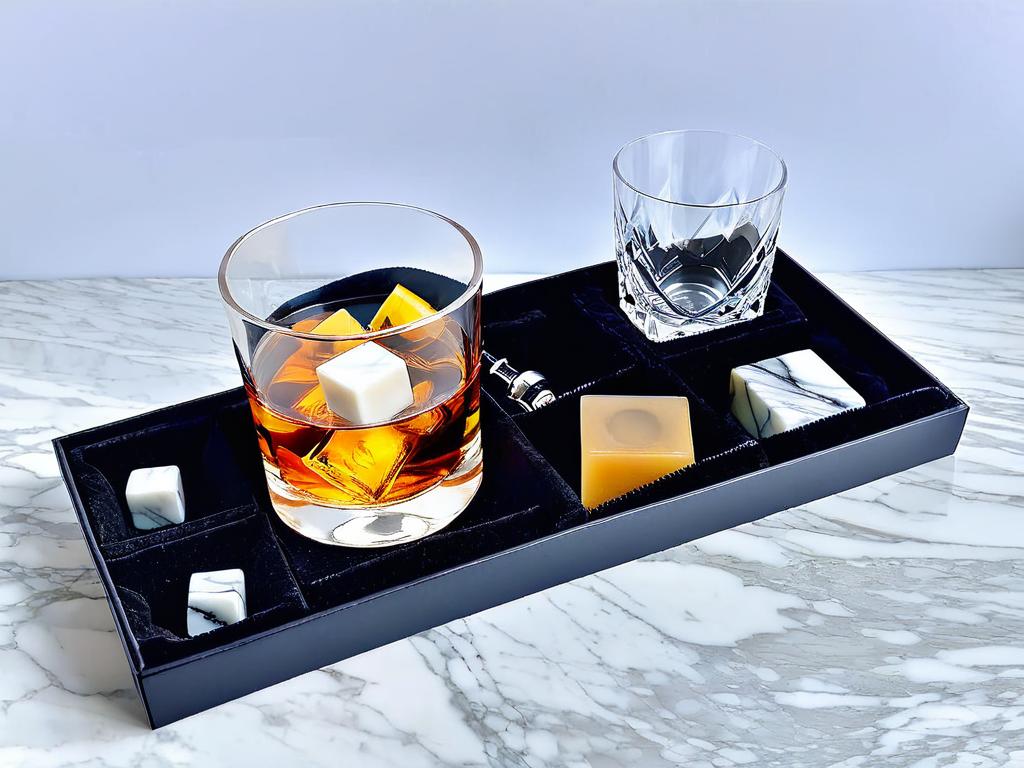 Подарочный набор мраморных кубиков для виски с бокалами и аксессуарами