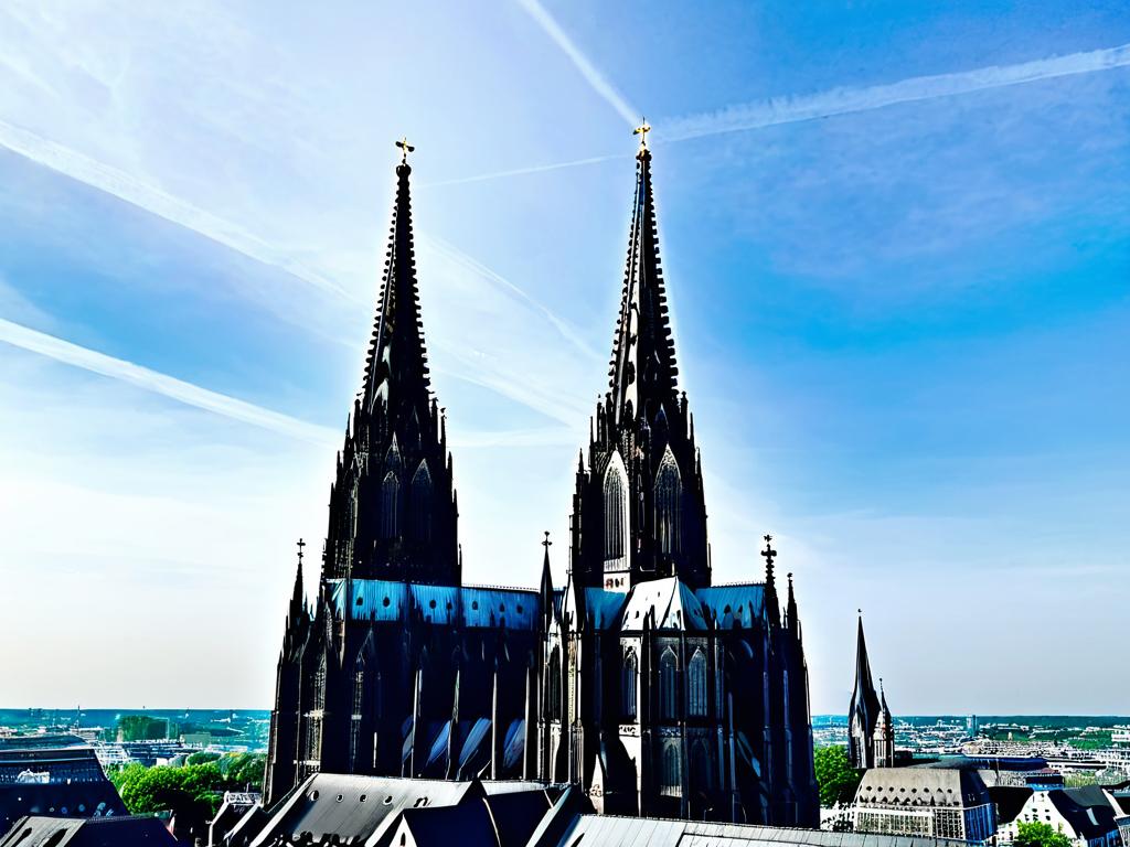 Высокие башни-близнецы Кельнского собора, устремленные в небо