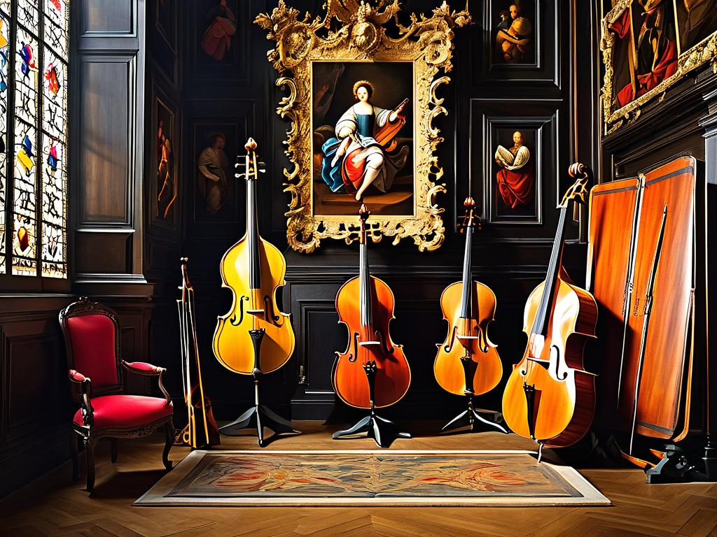 Изображение музыкальных инструментов эпохи барокко, на которых исполняли кантаты