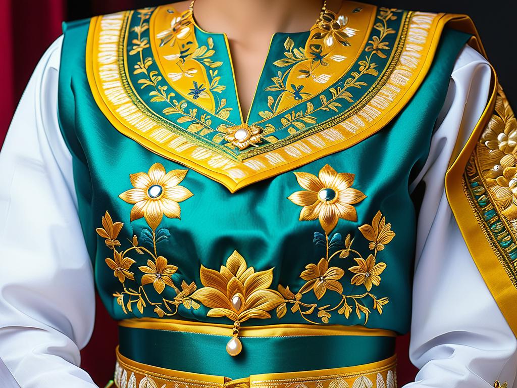 Золотое шитье канителью на народном костюме
