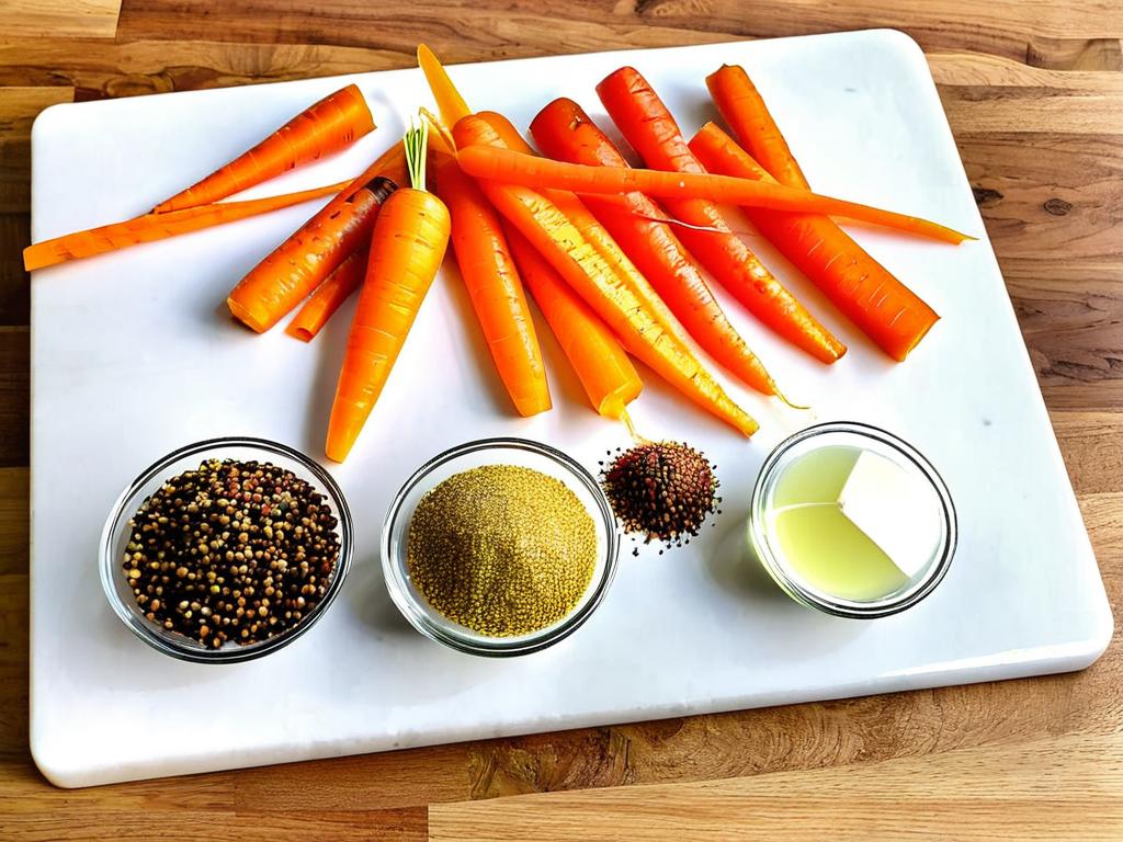 Морковь, чеснок, специи и масло на разделочной доске для рецепта моркови по-корейски