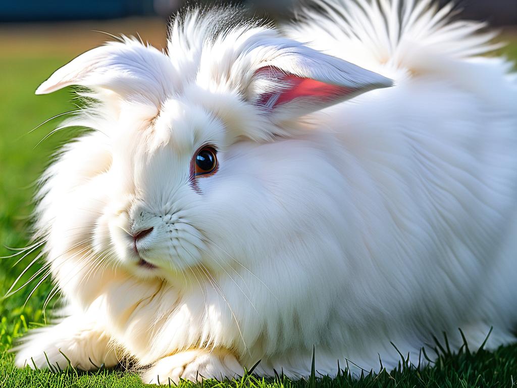 Белый ангорский кролик с очень длинной шерстью