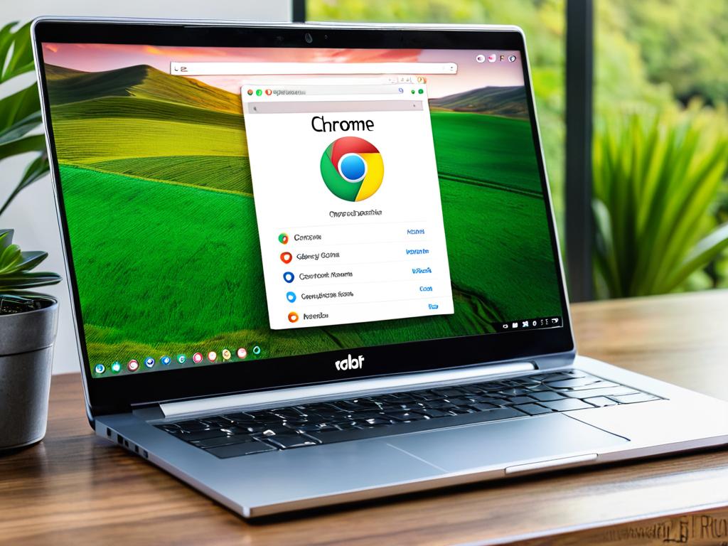 Браузер Chrome на ноутбуке с открытым меню настроек
