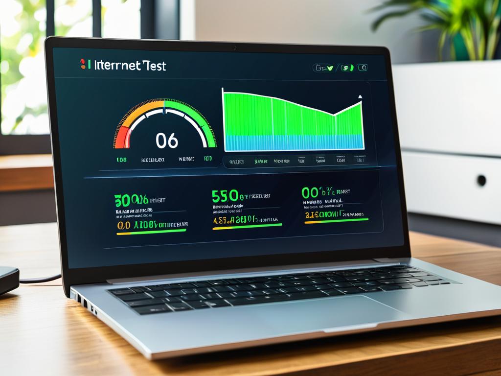 Тест скорости интернета на экране ноутбука