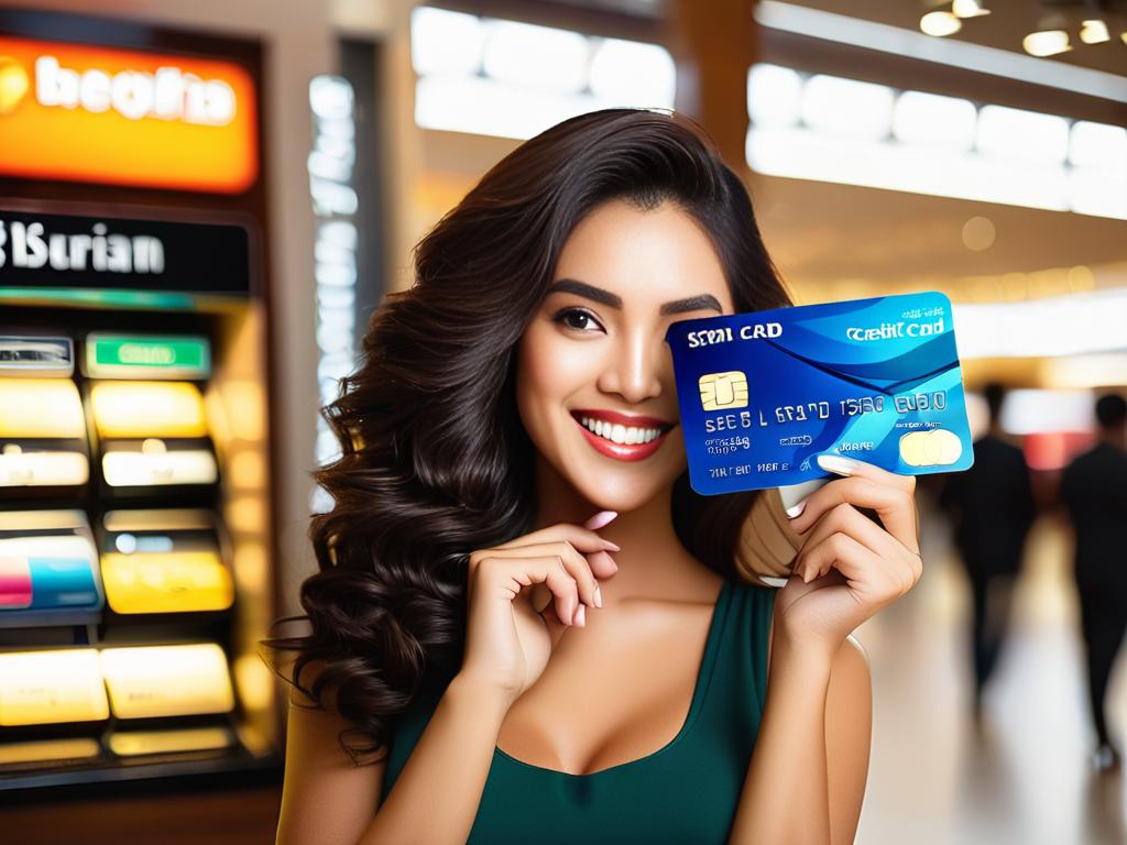 Женщина держит кредитную карту в руке описание на русском