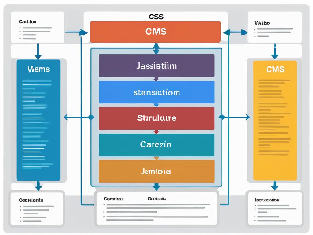 Схема строения сайта с HTML, CSS, JavaScript и CMS