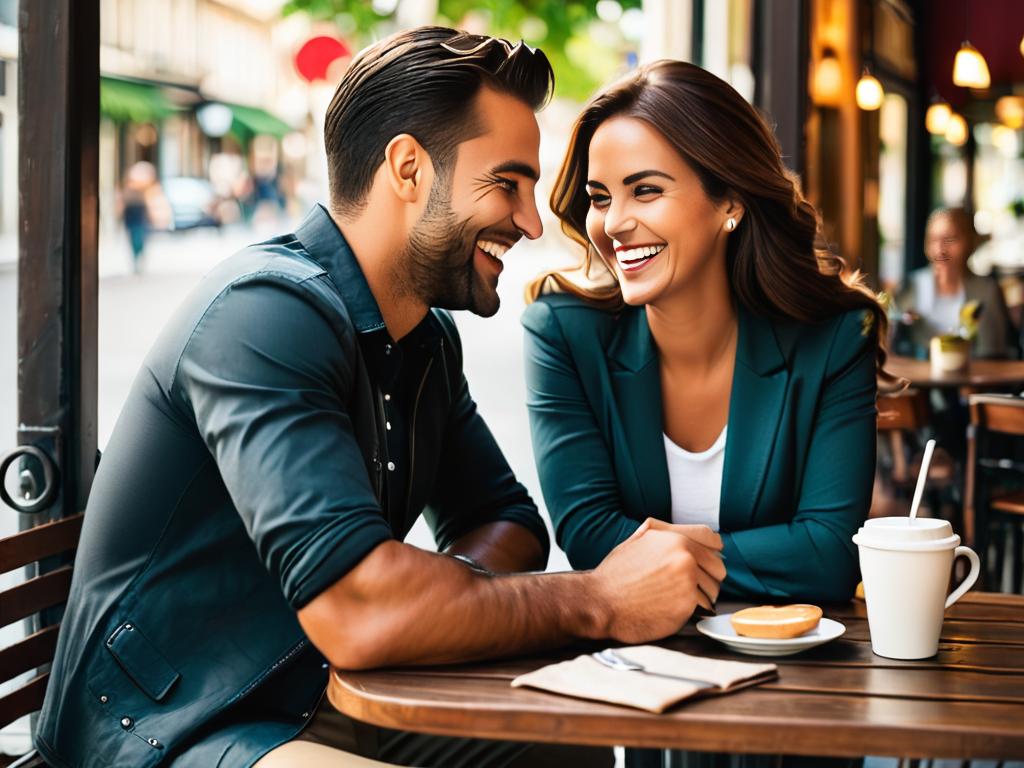 Мужчина и женщина весело проводят время в кафе