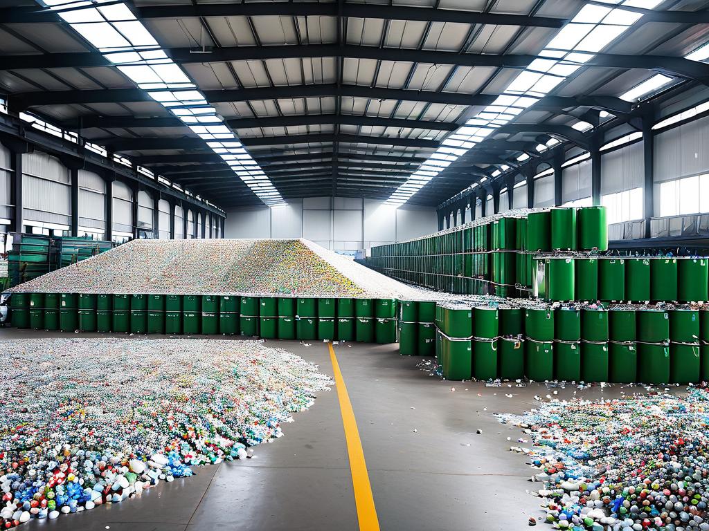 Сортировочный завод по переработке отходов отделяет металлические банки, стекло, пластик, бумагу,