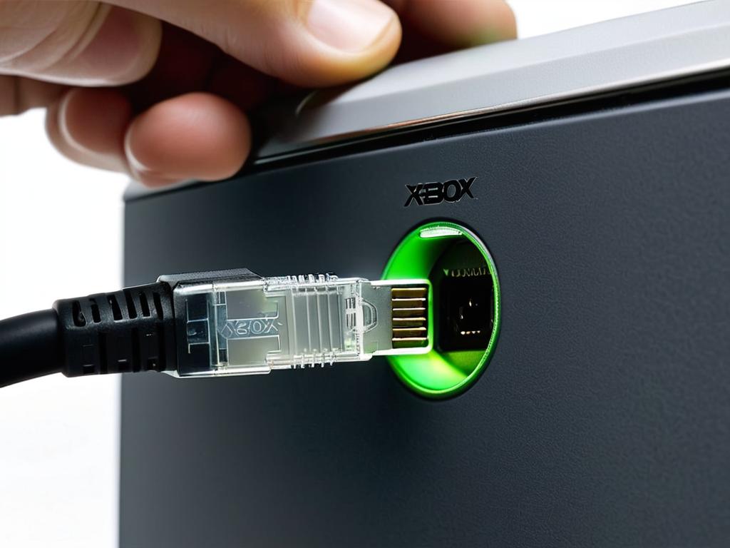 Сетевой кабель вставляется в разъем на задней панели приставки Xbox 360