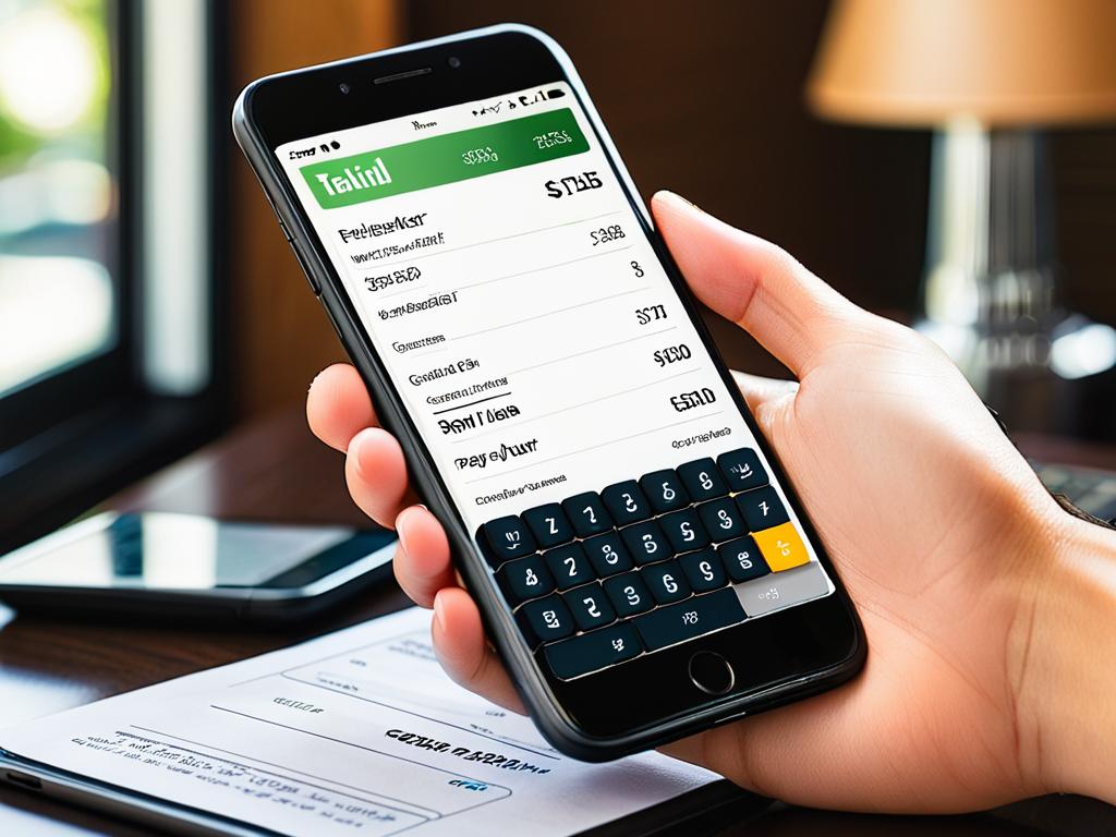 Открытое приложение калькулятора на смартфоне, показывающее рассчитанную сумму к оплате