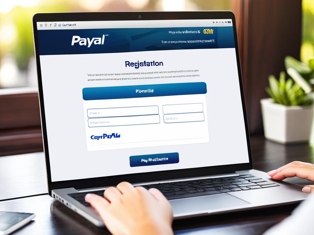 Форма регистрации аккаунта PayPal на экране ноутбука