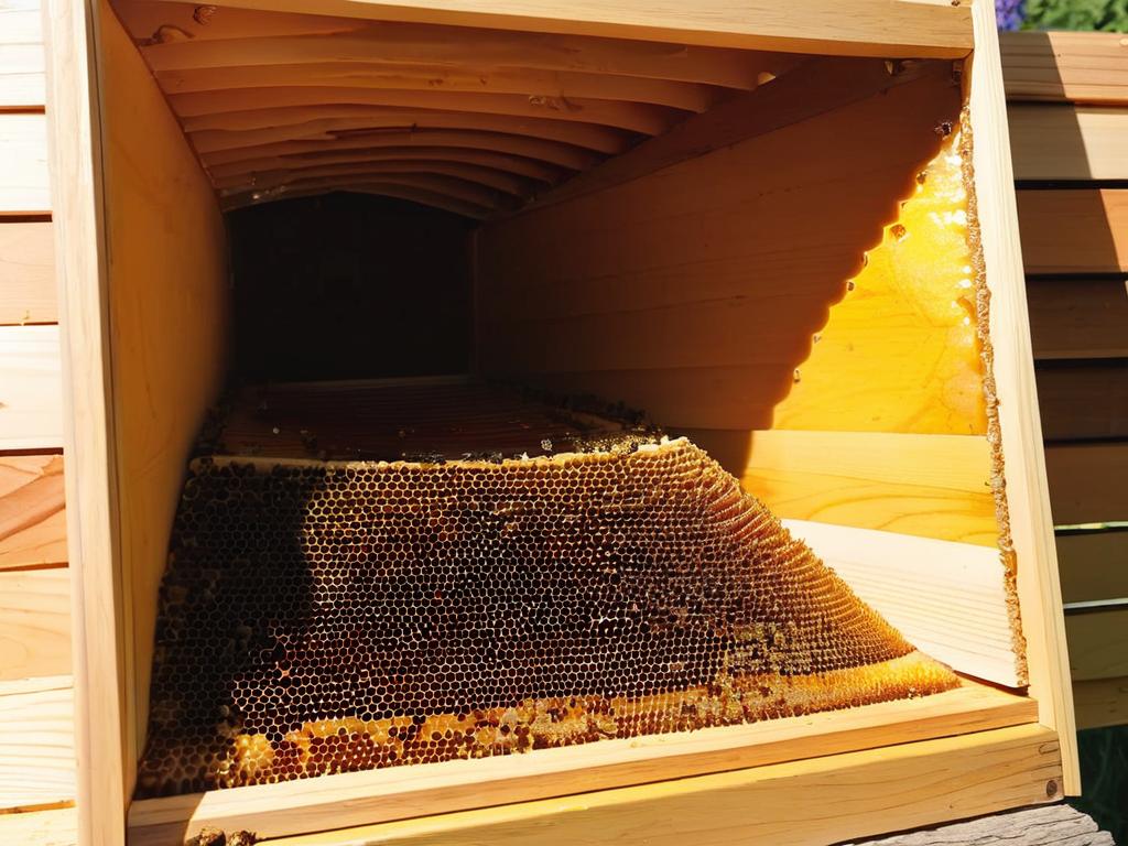 Открытый улей Дадана с видными внутри рамками для меда