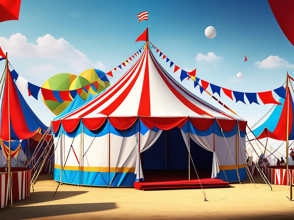 Советы как нарисовать основу цирка шатер с флагами и входную арку при помощи геометрических фигур