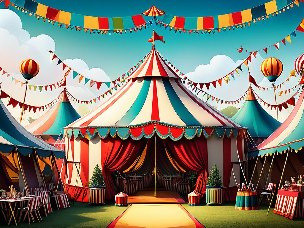 Пример использования цветов и декоративных элементов для создания яркой картины цирка с шатрами