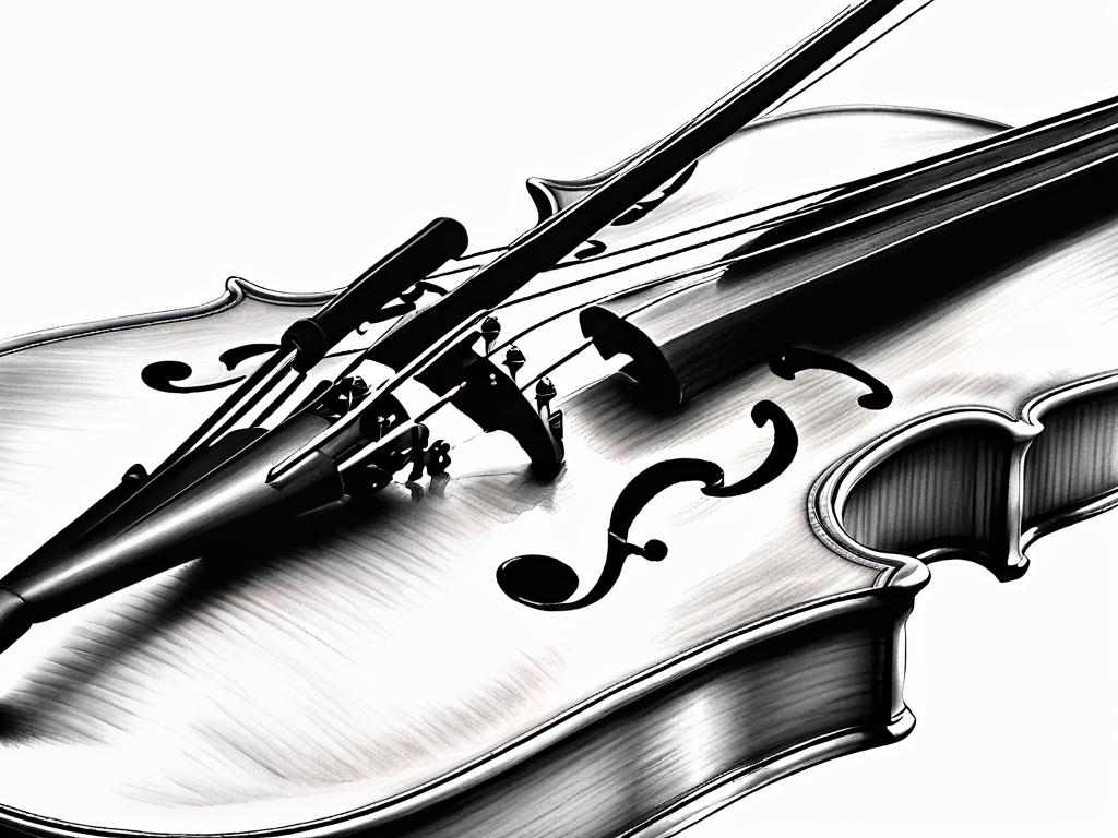 Реалистичный рисунок скрипки простым карандашом на белом фоне