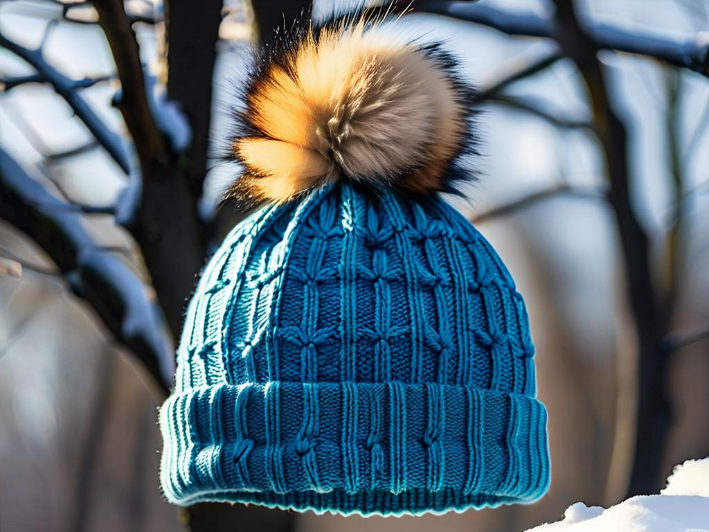 Фото зимней шапки, украшенной меховыми помпонами