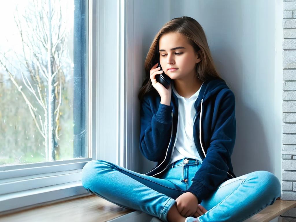 Одинокая девочка-подросток разговаривает по телефону