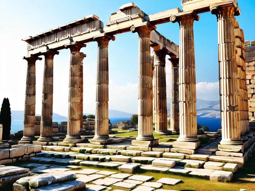 Развалины древнегреческого храма с ионическими колоннами