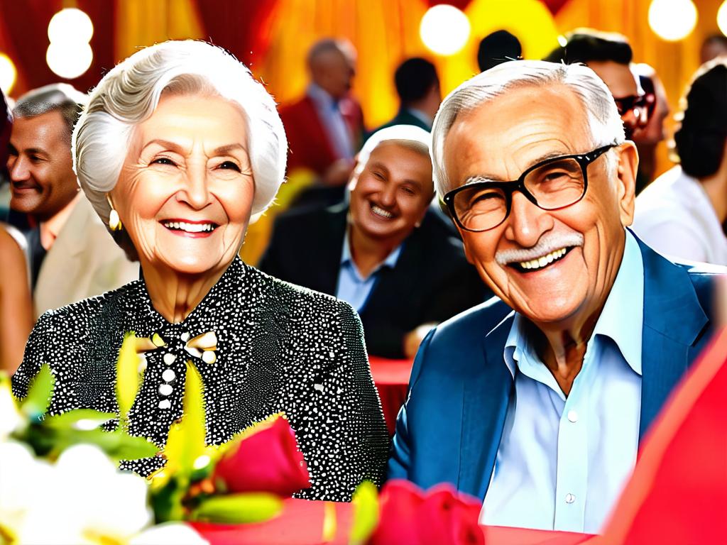 Дружелюбная пожилая пара улыбается в камеру во время конкурса на мероприятии
