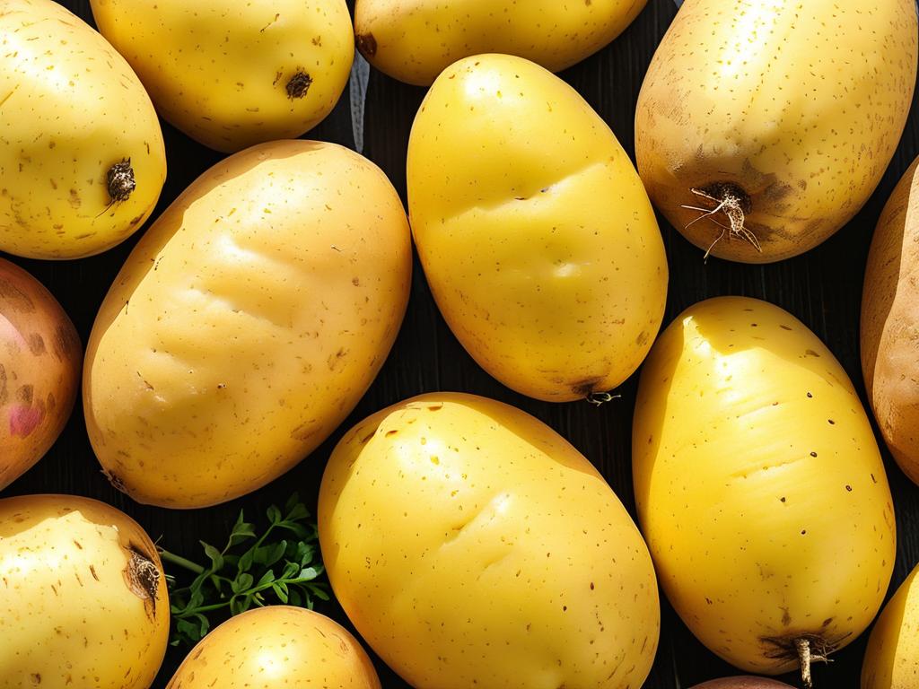 Внешний вид картофеля Гала - овальная форма, желтая мякоть, блестящая кожура